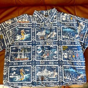 reyn spooner Aloha Shirt. Size Large. Blue and White